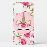 Licorne Or Roses Florales Mignonnes Tendance