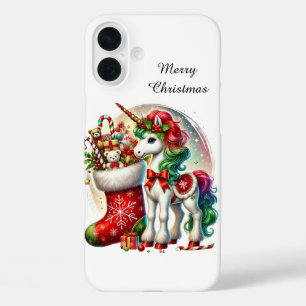 Coque Pour iPhone 16 Plus Licorne personnalisable pour les fêtes de Noël