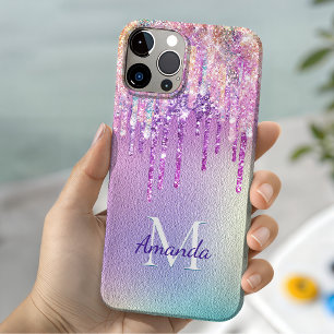 Coque Case-Mate iPhone Licorne rose chic gouttant paillettes monogramme