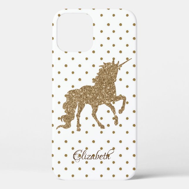 Coques Case-Mate iPhone Licorne scintillante dorée adorable, pois (Verso)