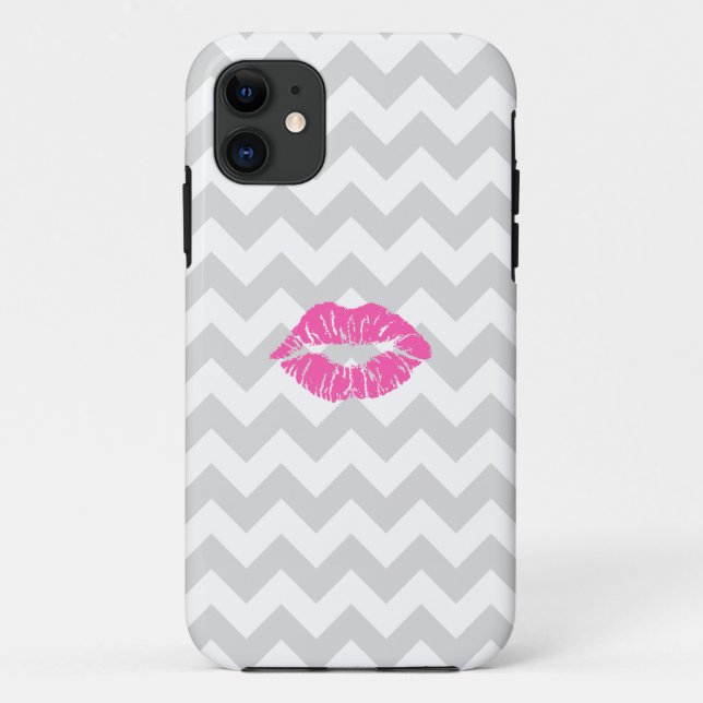 Coques Case-Mate iPhone Lieutenant Gray White Chevron, Pink Lipstick Kiss (Dos)