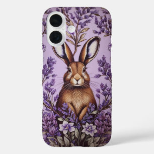 Coque Pour iPhone 16 Lièvre mignon Avec Lavender William Morris Inspiré