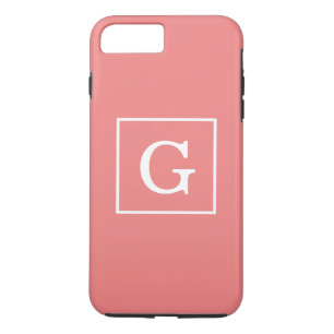 Coque iPhone 7 Plus Light Coral White Framed Initial monogram