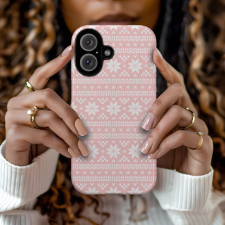 Coque Pour iPhone 16 Light Rose Fair Isle Sweat de Noël Motif