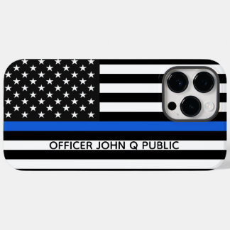 Coques Pour iPhone Ligne Bleue fine drapeau américain avec nom