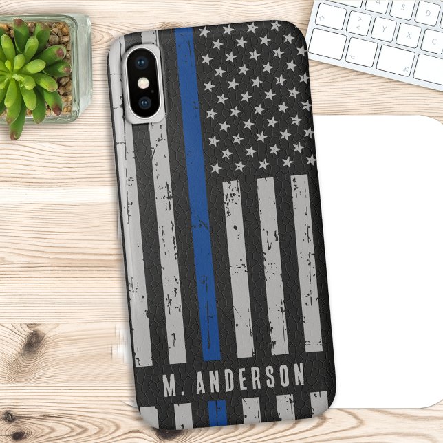 Coques Case-Mate iPhone Ligne Bleue Mince - Drapeau Américain - Officier d (Créateur téléchargé)
