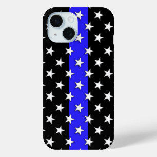 Coque Pour iPhone 15 Ligne Bleue Mince Police Lot d'étoiles