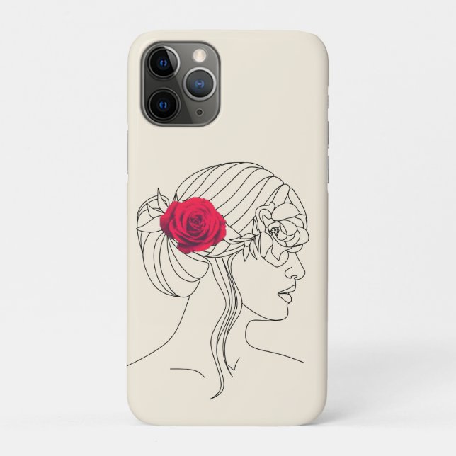 Coques Case-Mate iPhone Ligne continue femme avec Rose rouge sur les cheve (Dos)