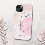 Case-Mate iPhone Case Ligne de visage moderne Art Nom personnalisé<br><div class="desc">Ce boîtier de téléphone moderne, minimaliste et féminin est décoré d'un dessin original d'un visage sur un arrière - plan pastel dans les tons rose vif. Customisez ce cas téléphonique avec votre nom ou faites-le un monogramme. Utilisez l'outil de conception pour modifier la taille, le style ou la couleur du...</div>