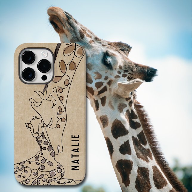 Coques Case-Mate iPhone Ligne Giraffe moderne Nom de l'art (Mother giraffe and her baby iPhone case.  Add your name to make it personal.)