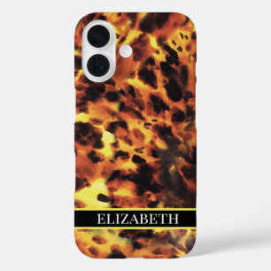 Coque Pour iPhone 16 Ligne noire Police blanche Votre nom Tortoiseshell
