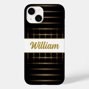 Coque Case-Mate iPhone lignes blondes dorées sur noir avec texte personna
