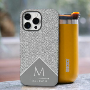 Coque iPhone 16 Pro Max Lignes courbes géométriques modernes en noir et gr