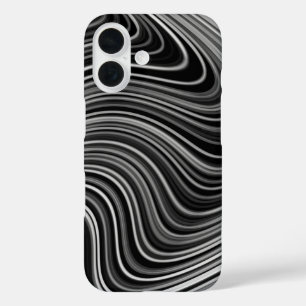 Coque Pour iPhone 16 Lignes courbes modernes en gris argenté noir blanc