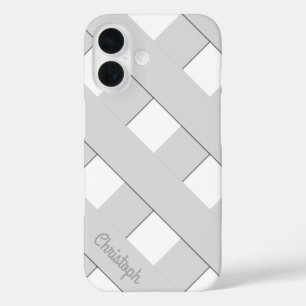Coques iPhone 16 Lignes de gris de croisement géométrique Pastel av
