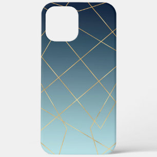 Case-Mate iPhone Case Lignes d'or géométriques Design de dégradé bleu