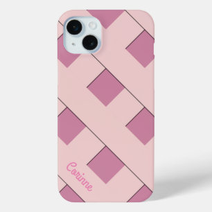Coque iPhone 15 Mini Lignes pastel rose de croisement géométrique avec