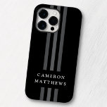 Coque Case-Mate iPhone Lignes sombres élégantes moderne monogrammed noir<br><div class="desc">Elégant,  coque iphone noir avec trois lignes gris foncé allant du haut au bas et votre nom à travers.</div>