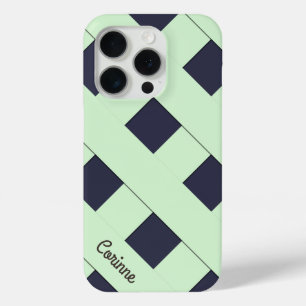 Coque iPhone 15 Pro Lignes vertes pastel à croisement géométrique avec