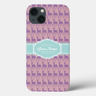 Etui iPhone 13 Lilac et Cerf rose, Nom personnalisé de la Monnaie