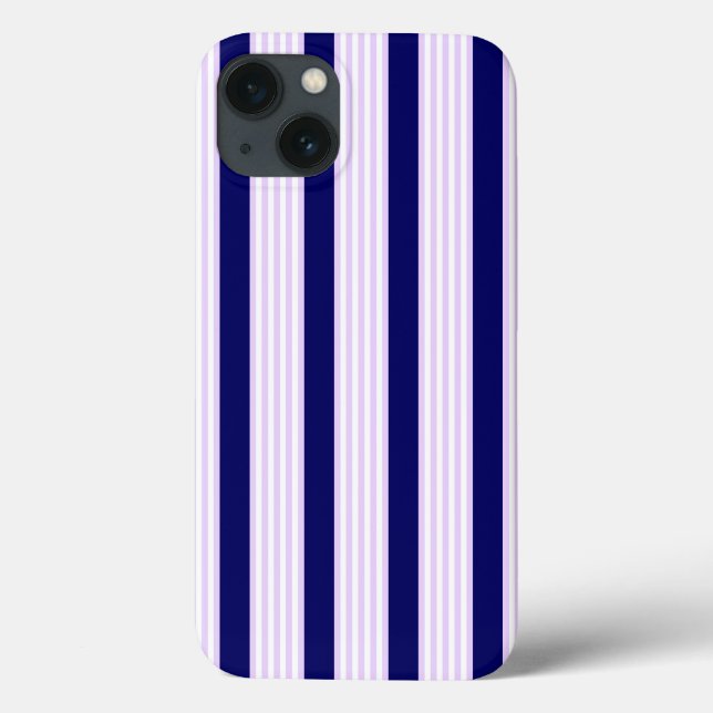 Coques Case-Mate iPhone Lilac et rayures blanches motif avec bleu marine (Verso)