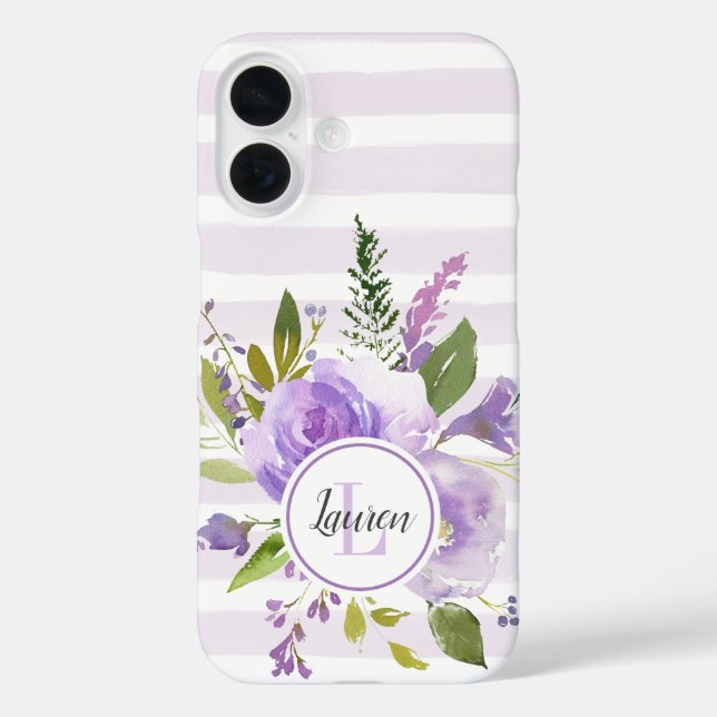 Coques Case-Mate iPhone Lilac Floral et rayures Monogramme (Verso)
