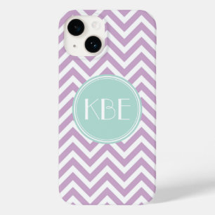Coques Pour iPhone Lilac Purple et Mint Chevron Monogramme