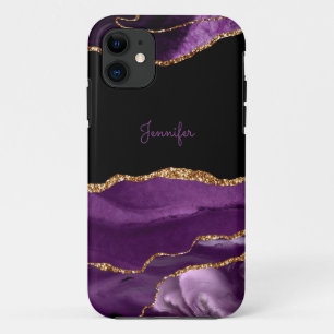 Case-Mate iPhone Case Lilas Violet Moderne Cristal d'Agate Dorée Personn