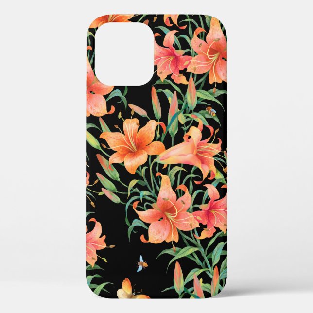 Coques Case-Mate iPhone Lilie un motif arrière - plan sans faille.  (Verso)