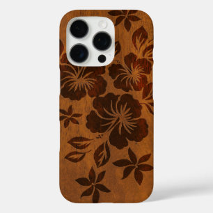 Coque iPhone 16 Pro Lilikoi Hibiscus Hawaïen Faux Wood Koa