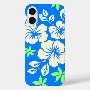 Coque Pour iPhone 16 Plus Lilikoi Hibiscus Hawaii Pareau bleu