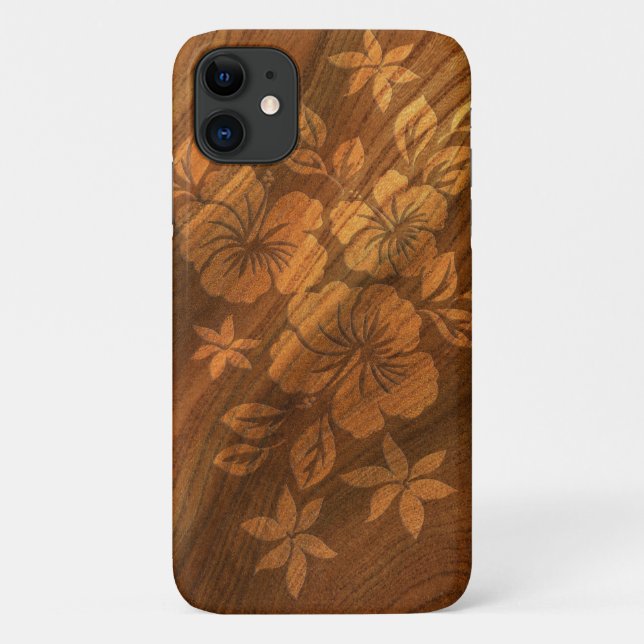 Coques Case-Mate iPhone Lilikoi Hibiscus Hawaiian Faux Burl Wood (Dos)