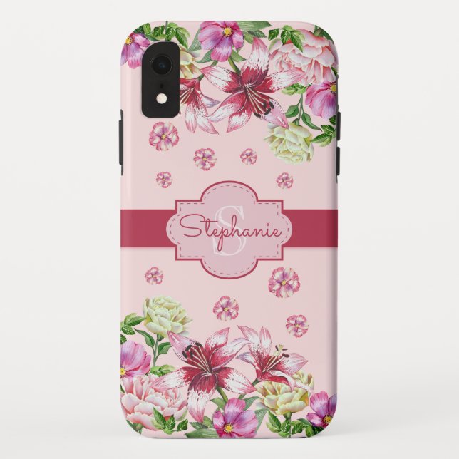 Coques Case-Mate iPhone Lily Peony Floral Blush Pink Monogramme rose (Dos)