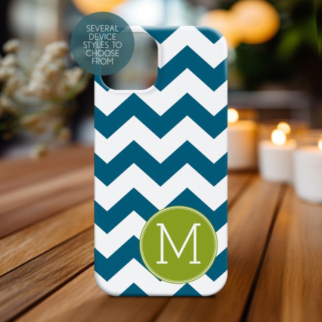 Coques Case-Mate iPhone Lime Green et Turquoise Chevron Motif Monogramme (Personalized Phone Case with Monogram)