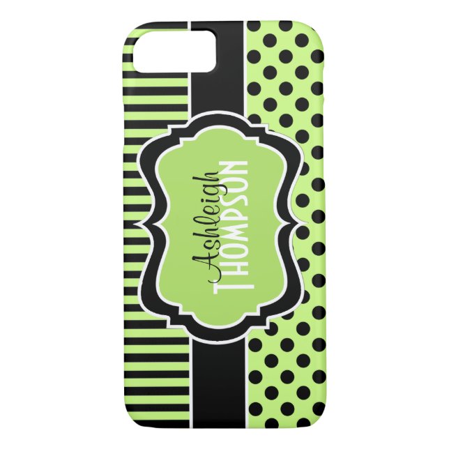 Coques Case-Mate iPhone Lime personnalisée, Noir, Pois rayés blancs (Dos)