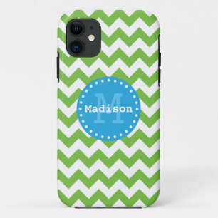 Etui iPhone Case-Mate Lime Vert bleu Chevron Zigzag Monogramme