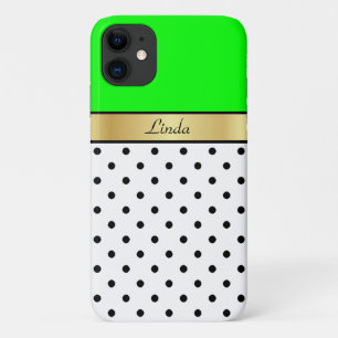 Case-Mate iPhone Case Lime vert brillant et gras, or, blanc points noirs