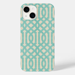 Coque Case-Mate iPhone Lin rustique Beige et Aqua Trellis