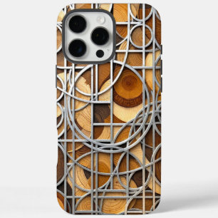 Coque iPhone 16 Pro Max Line Art Woodgrain