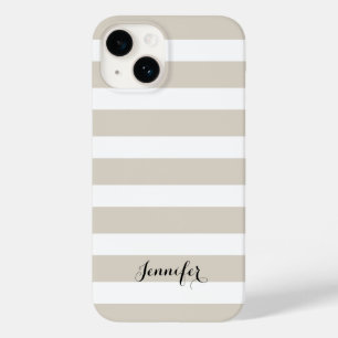 Coque Pour iPhone 14 Linge Beige et Noir Classic rayures Monogramme