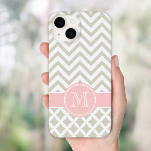 Coque Case-Mate iPhone Linge Beige et rose Chevron Personnalisé Monogramm