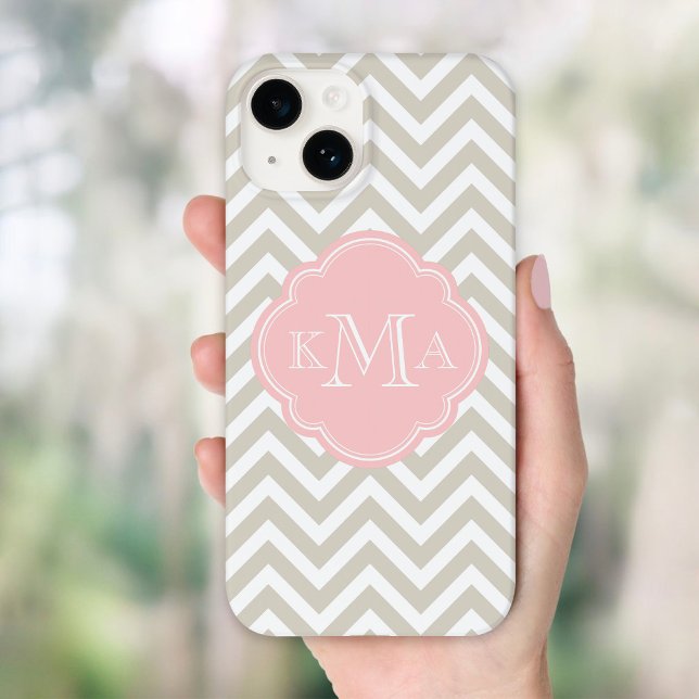 Coques Case-Mate iPhone Linge Beige et rose Chevron Personnalisé Monogramm (Créateur téléchargé)