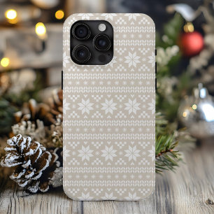 Coque iPhone 15 Pro Max Linge Beige Fair Isle Sweat Motif de Noël