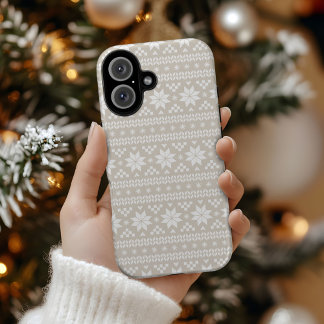 Coque Pour iPhone 16 Linge Beige Fair Isle Sweat Motif de Noël