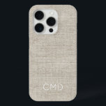 Coque Case-Mate iPhone Linge Tissu naturel INITIALES intemporel design ch<br><div class="desc">Linge motif en tissu dans les tons beiges naturels avec INTIALS personnalisés en blanc. Facile à personnaliser le texte,  la couleur du texte. Idéal pour N'IMPORTE QUELLE PERSONNE,  Designer,  Styliste,  Cadeau. Moderne,  Intemporel,  Chic. Mélangez et faites correspondre des collections Linen / Tech entières.</div>