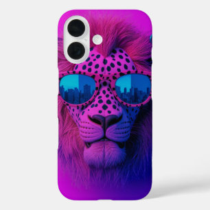 Coque Pour iPhone 16 Lion d'art pop néon portant des lunettes de soleil