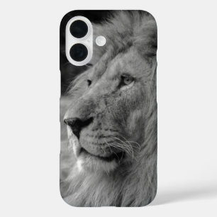 Coques iPhone 16 Lion noir et blanc - Animal sauvage