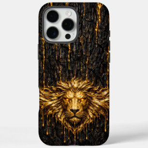 Coque iPhone 16 Pro Max Lion Or Liquide Doré Écorce Dorée