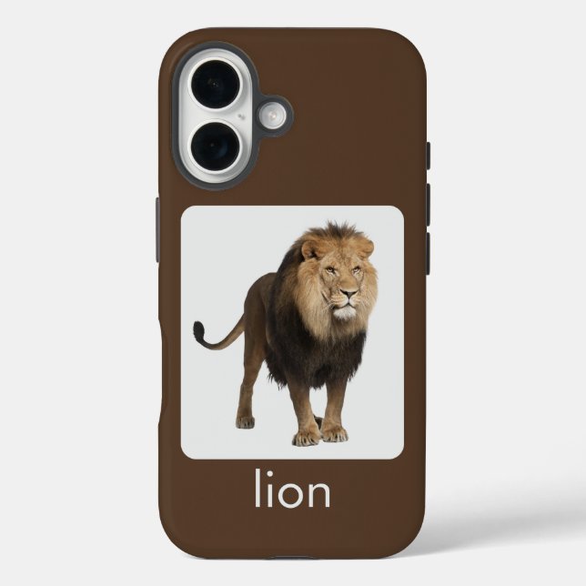 Coques Case-Mate iPhone Lion sur fond blanc et marron avec texte (Verso)