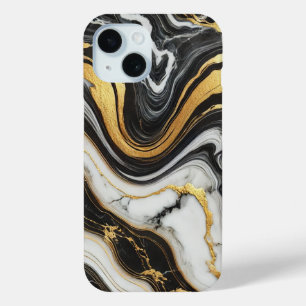 Coque Case-Mate iPhone Liquide Doré Noir Blanc Aspect Marbre Mariage Glam